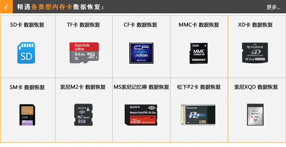 SD卡数据恢复，TF卡数据恢复，松下P2卡数据恢复，索尼XQD卡恢复，内存卡恢复