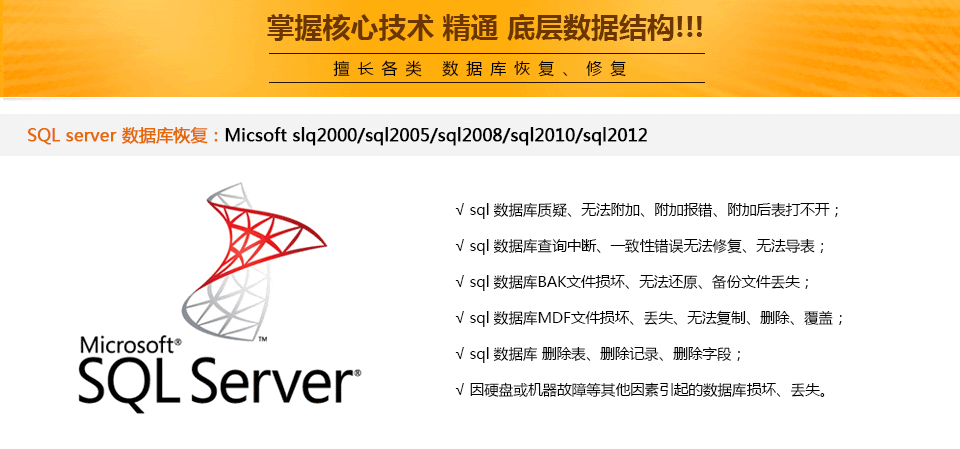 SQL数据库恢复，SQL置疑恢复，SQL文件恢复，SQL数据库修复