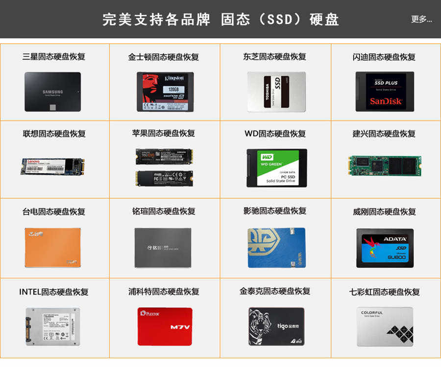 三星/金士顿/联想/东芝/闪迪/苹果/台电/铭瑄/INTEL/影驰固态硬盘恢复